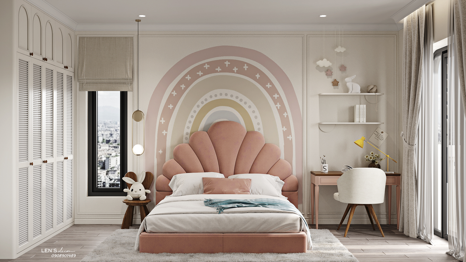 Phòng ngủ với tông màu kẹo ngọt