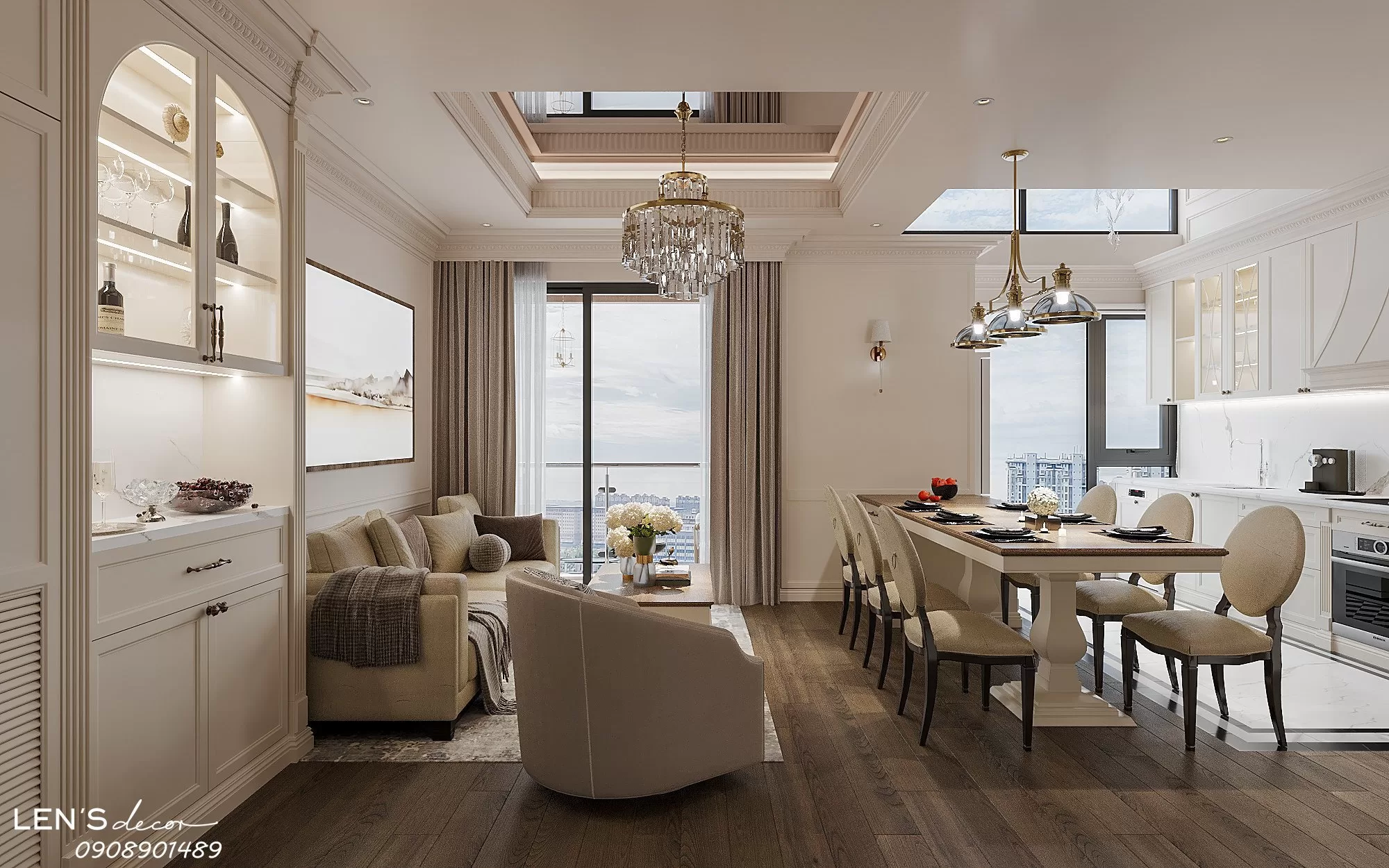 Thiết kế nhà Bán Cổ Điển có thông tầng khu vực bếp