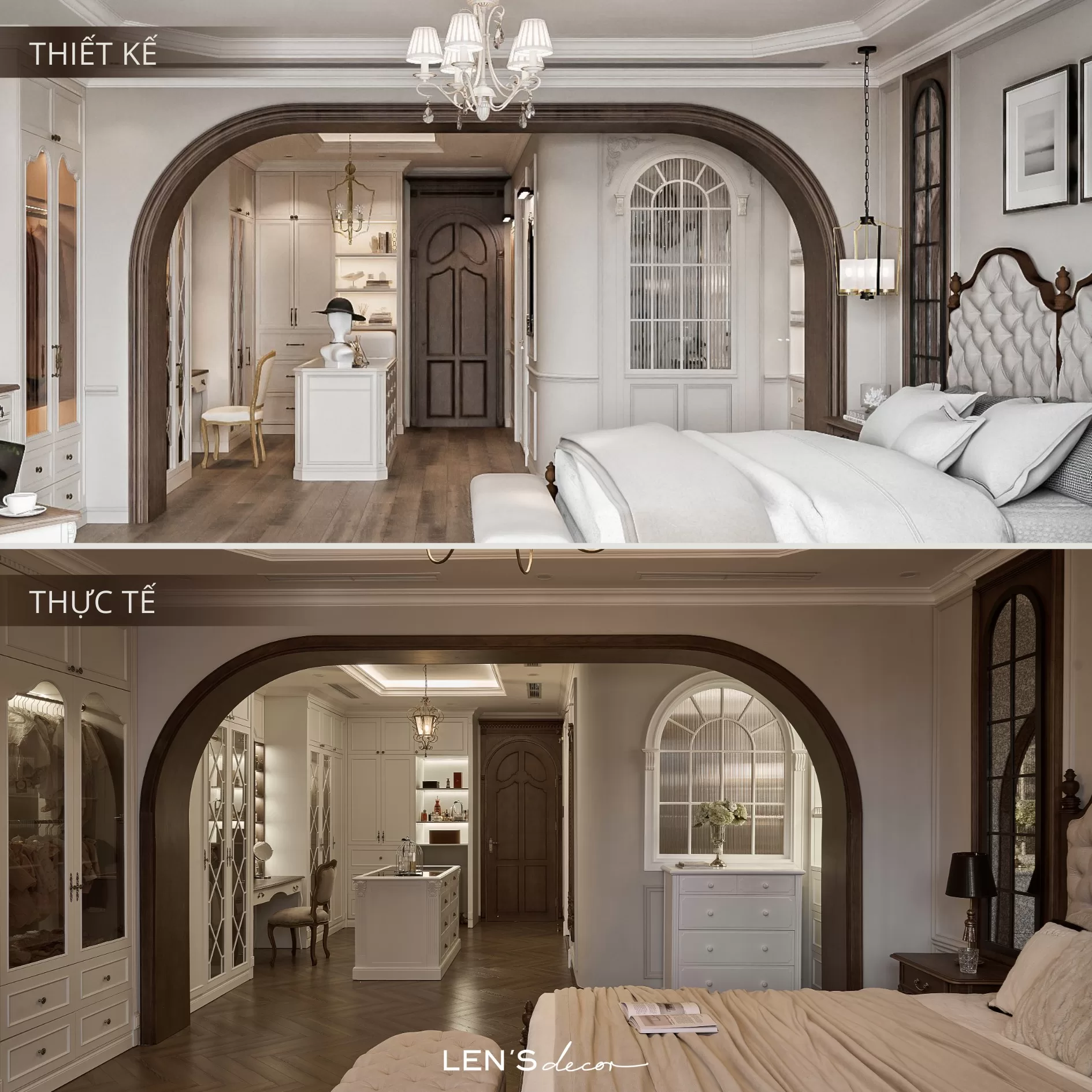 Hình ảnh thiết kế nội thất TPHCM 3D (trên) - Hình ảnh thực tế (dưới)
