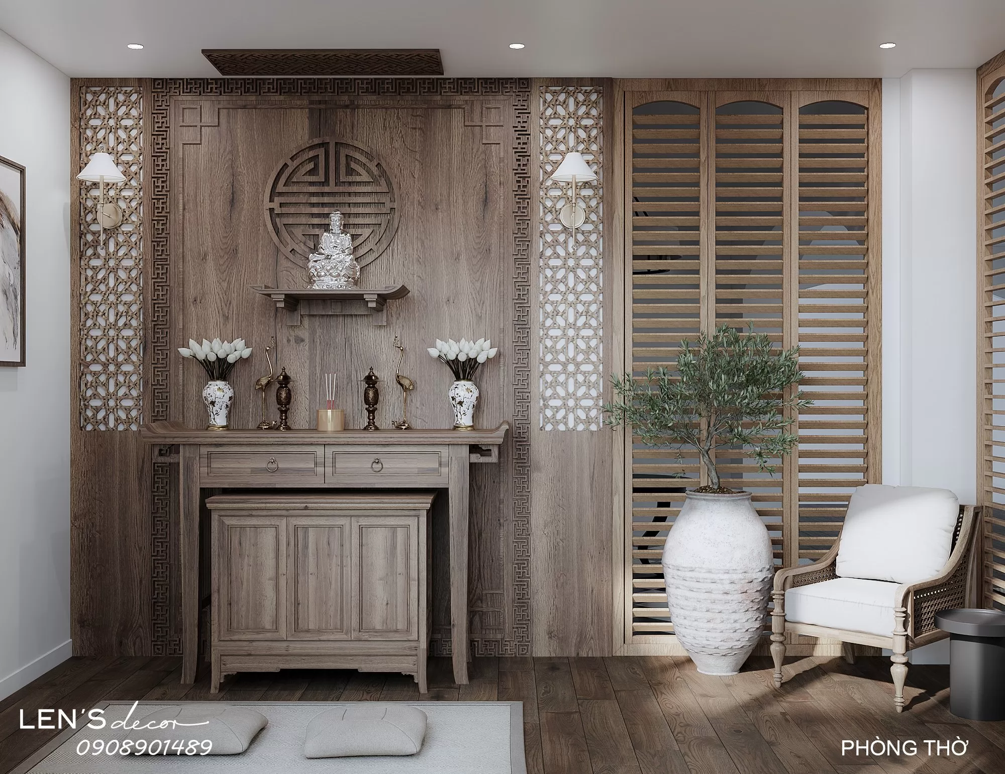 Phòng thờ đẹp – trang nghiêm – đúng phong thủy tại Len’s Decor