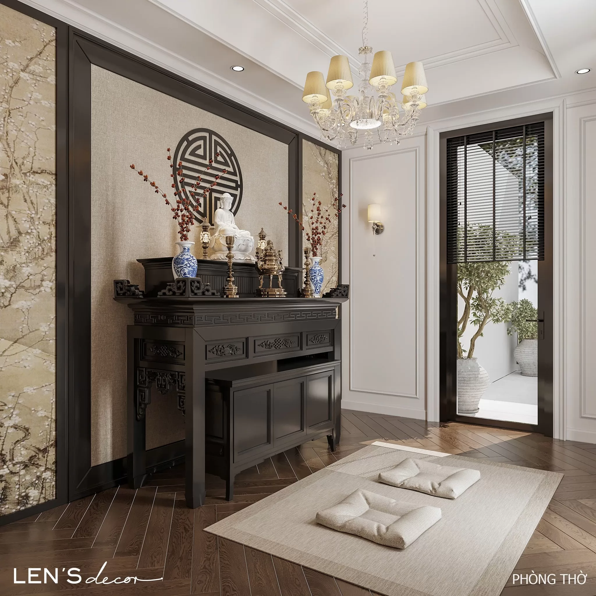 Phòng thờ được bố trí riêng biệt ở tầng trên