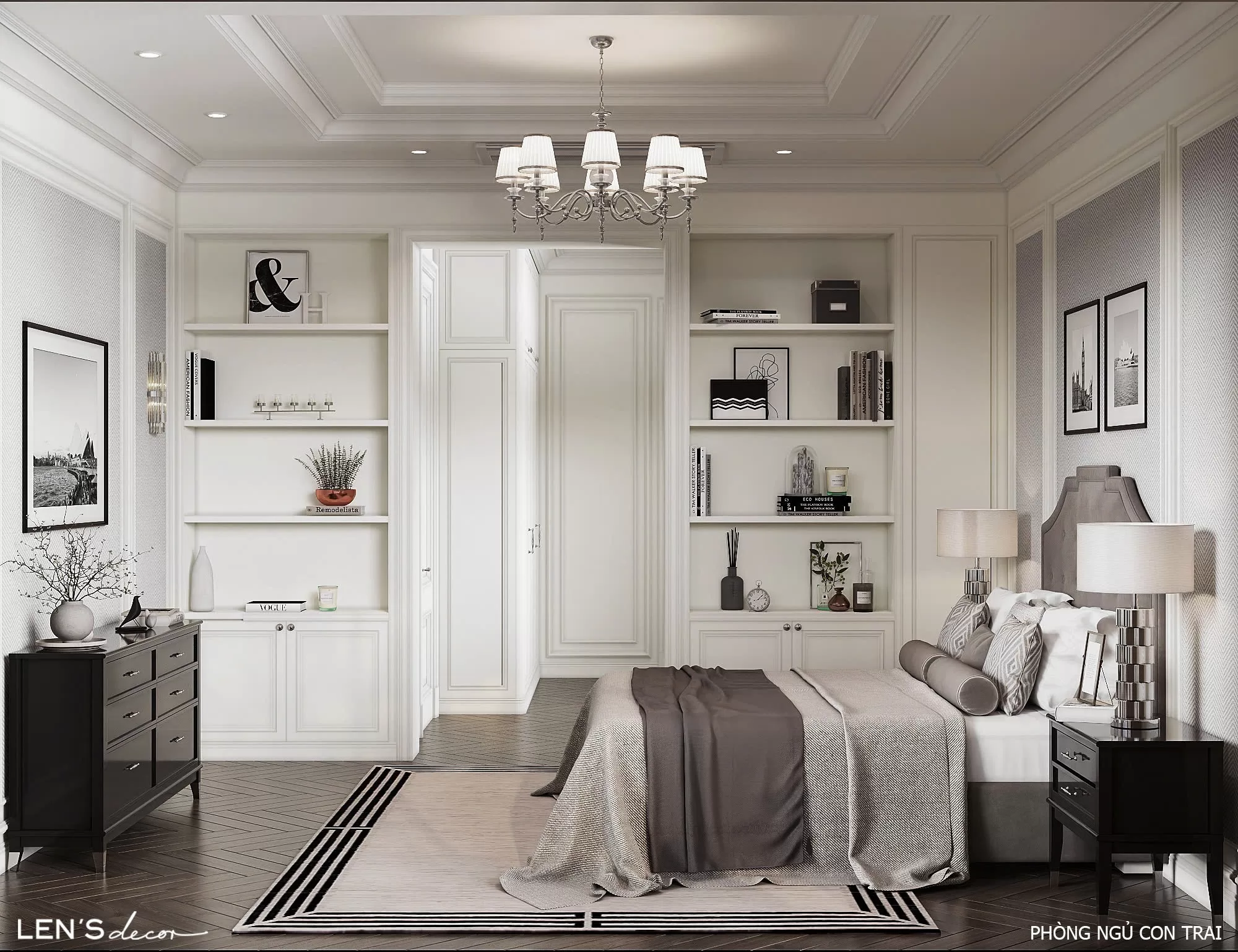 Phòng ngủ con trai hướng đến sự năng động nhưng vẫn gắn kết với tổng thể thiết kế nội thất biệt thự