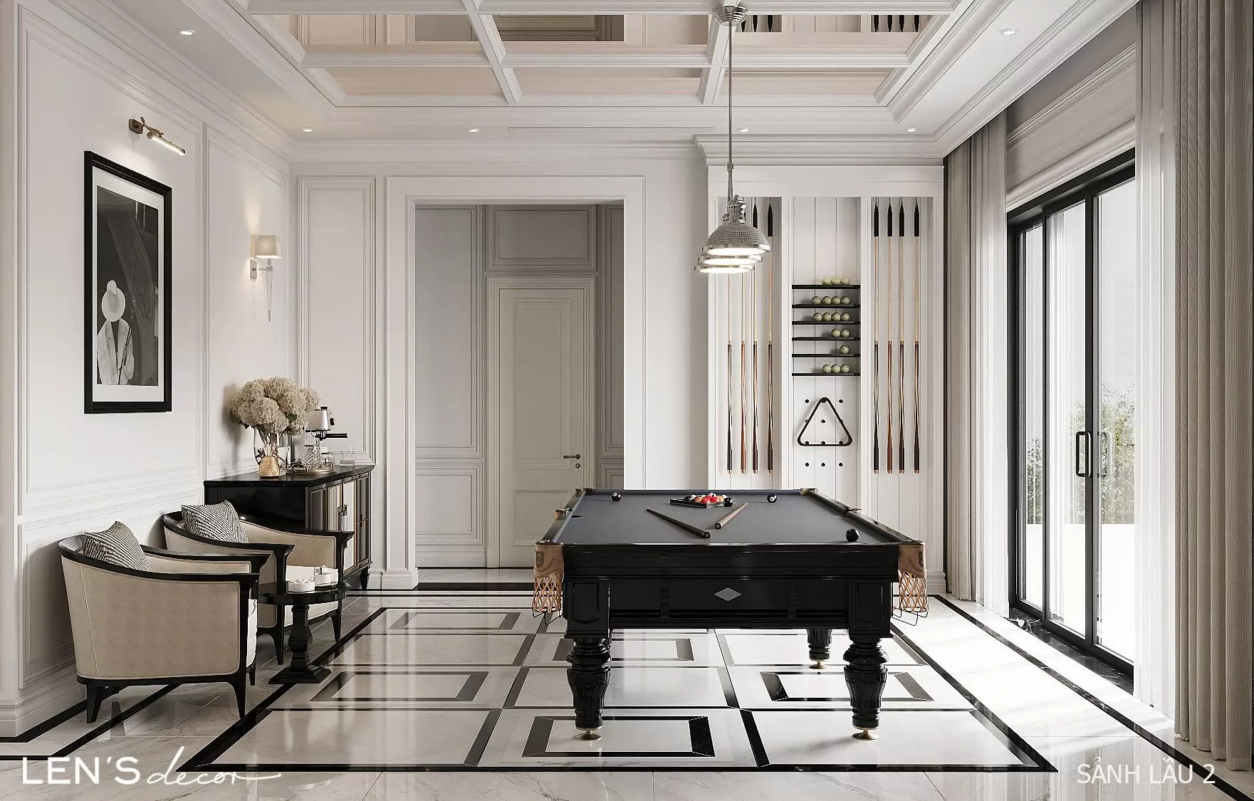 Sảnh tầng 2 được thiết kế như một khu vực giải trí bán mở