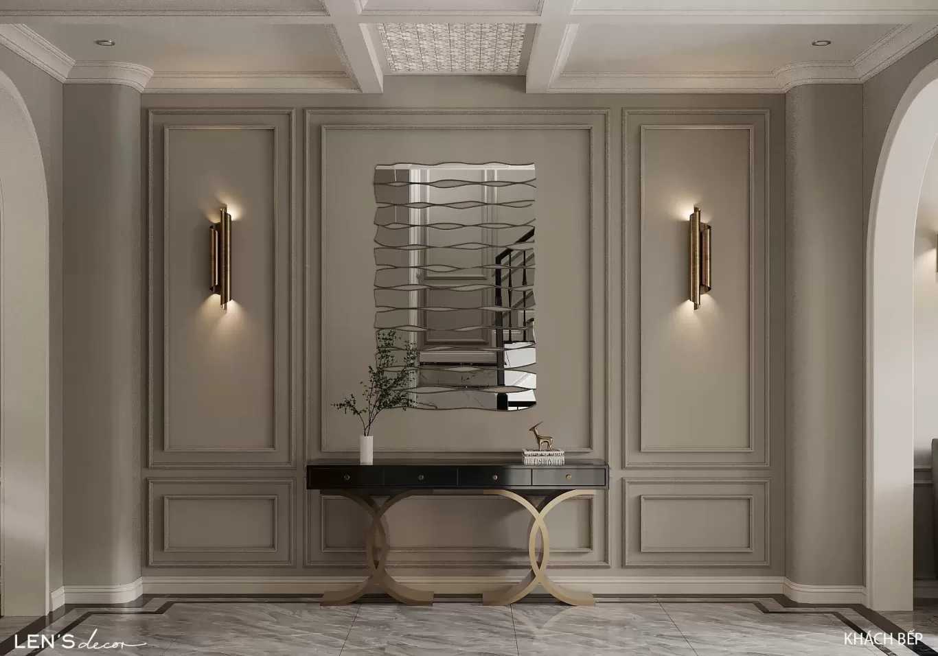 Chiếc gương sẽ tạo hiệu ứng cho lối nhỏ trở nên có chiều sâu hơn