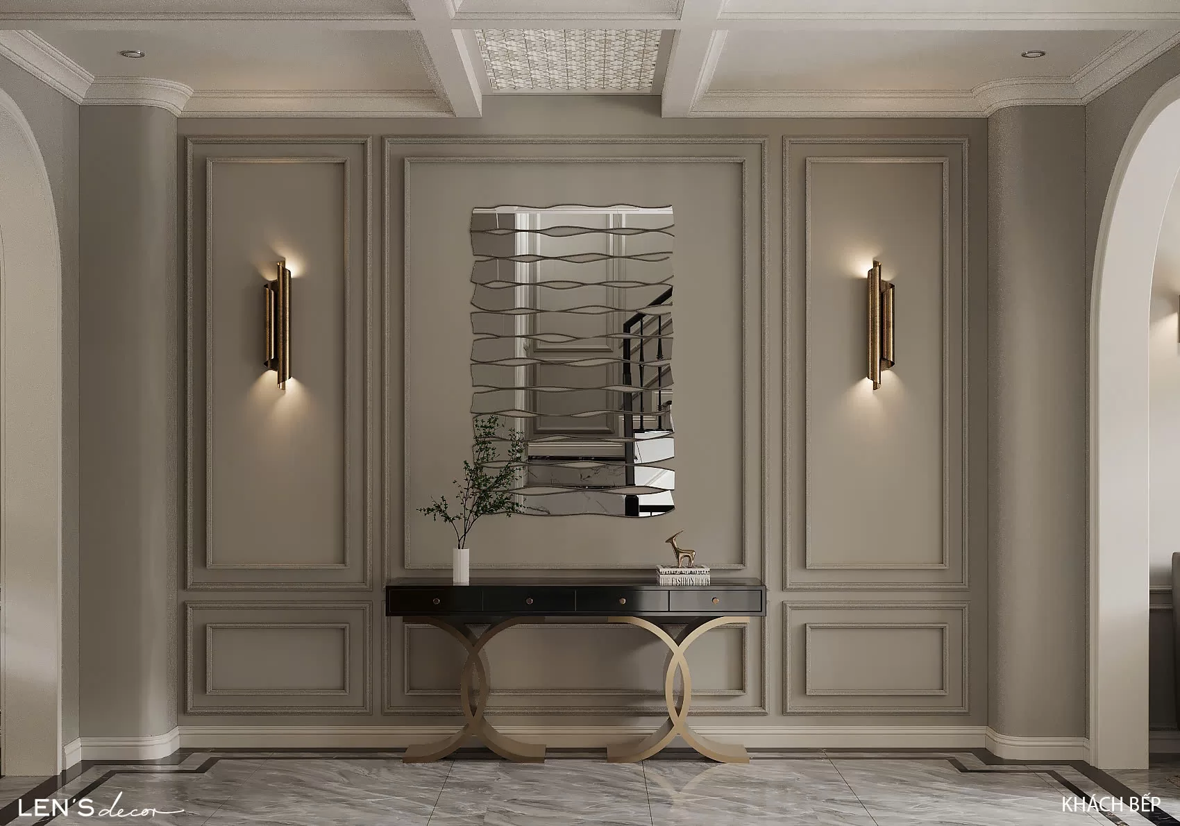 Chiếc gương sẽ tạo hiệu ứng cho lối nhỏ trở nên có chiều sâu hơn