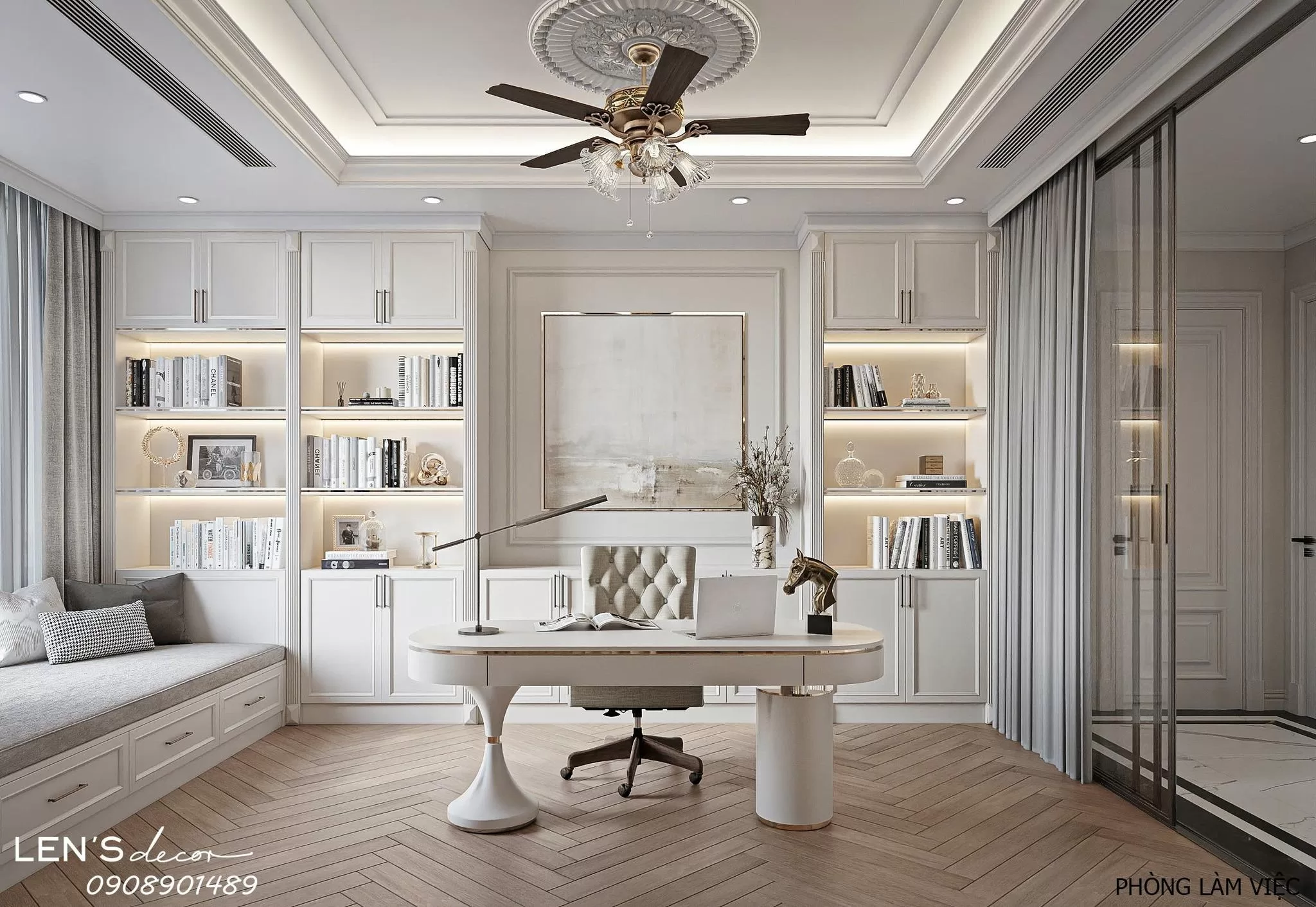 Phào chỉ tường tinh tế và bức tranh trừu tượng khổ lớn