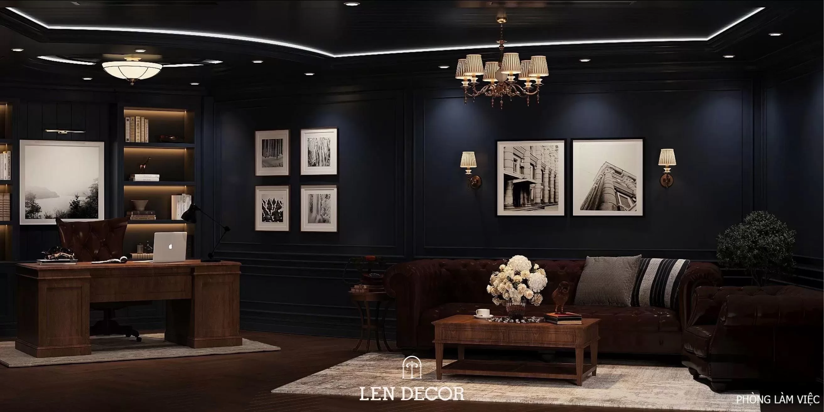 Phòng làm việc đẳng cấp quý tộc trong gam màu trầm