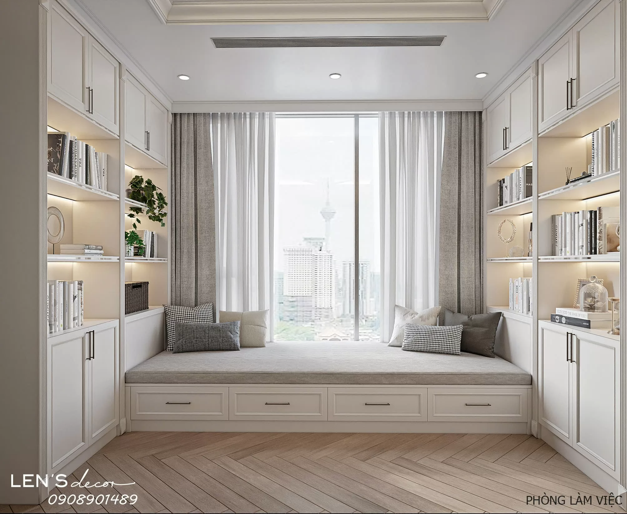 Một phòng đọc sách nhỏ nhắn trong góc làm việc riêng tư tại nhà