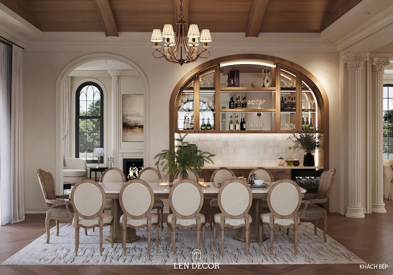 Căn bếp với ánh sáng vàng ấm cúng